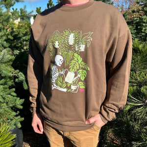 Skeleton Plants Crewneck Sweatshirt - L - Army Brown